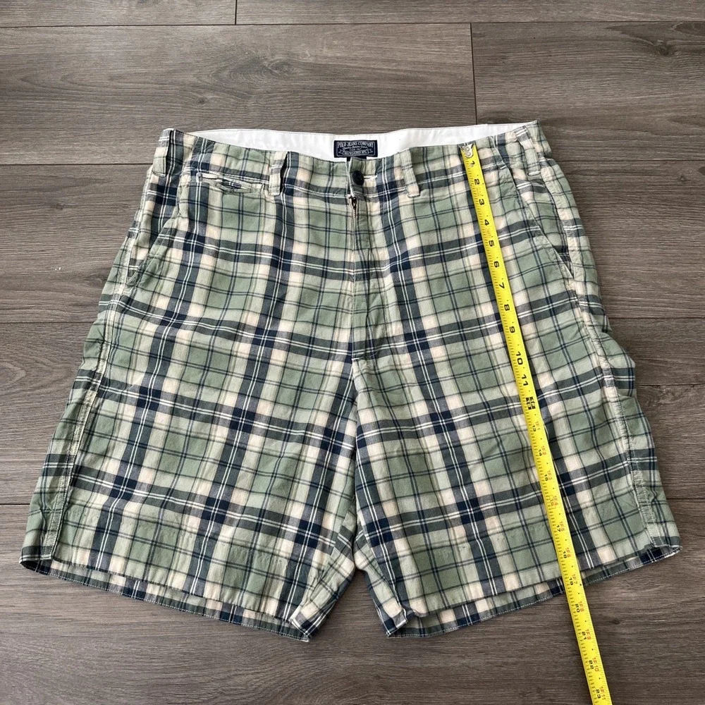 Polo Jeans Company Mens Sz 34 Plaid Shorts Green Blue Cream